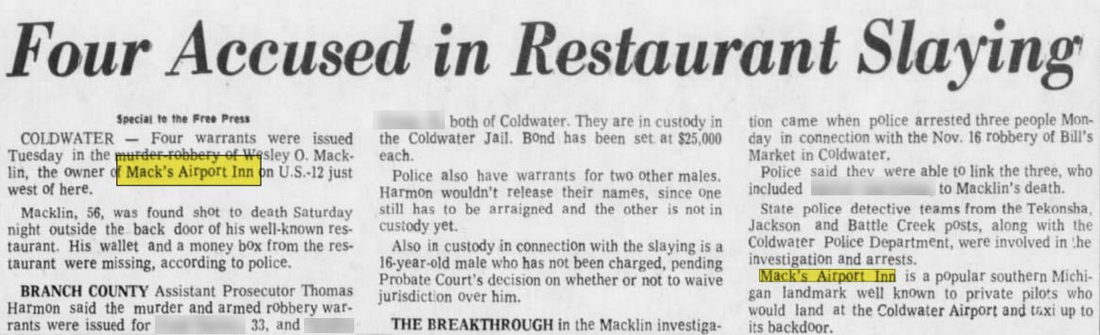 Coldwater Airport Inn - Nov 24 1976 Article On Robbery (newer photo)